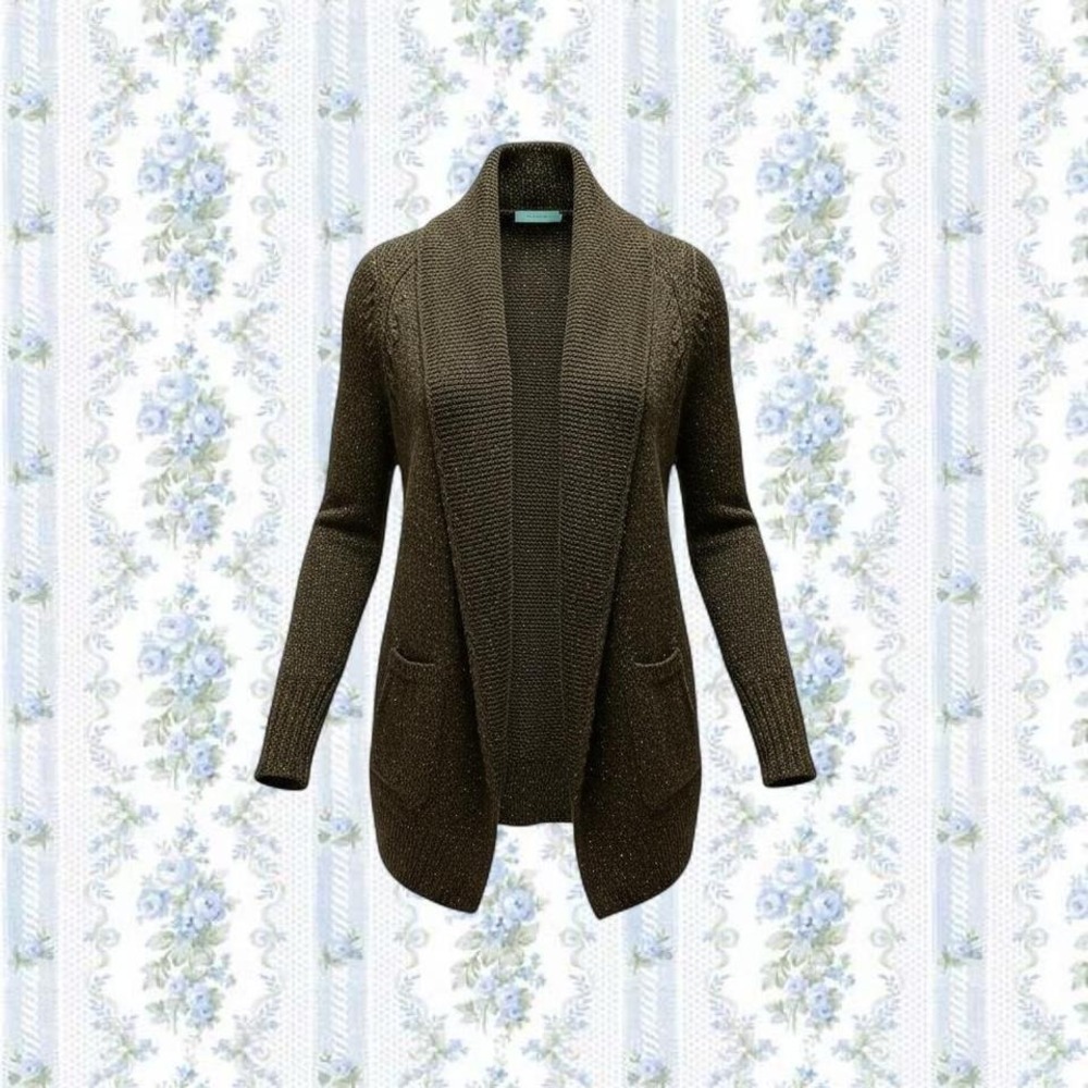 La Soirée Women's Small Dark Green Knit Cardigan With Pockets